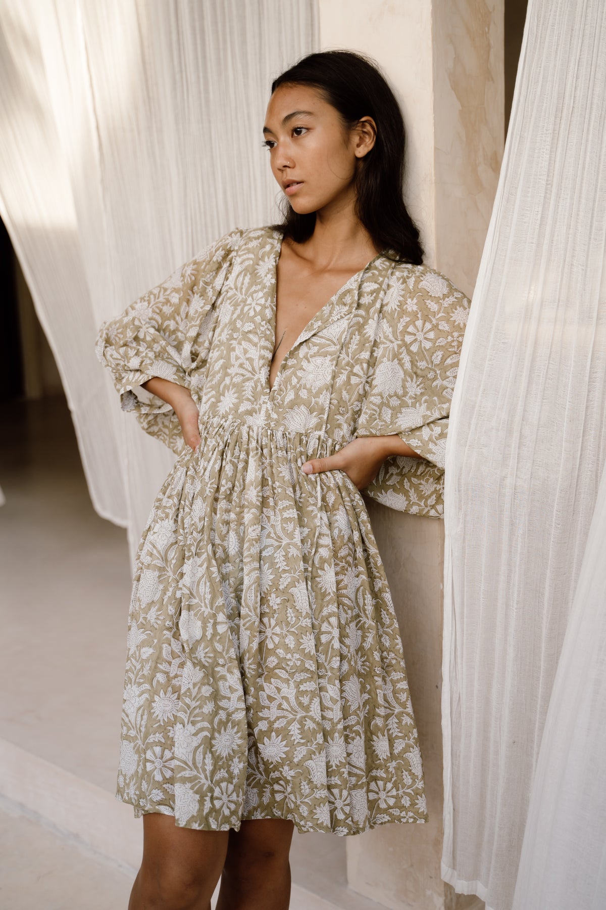 Kyra Mini Dress ~ Olive | Made Slowly, Worn Endlessly – Daughters of India