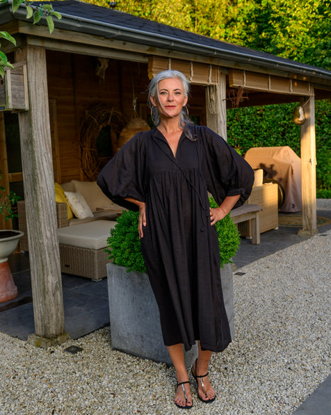 Kyra Midi Dress ~ Black Gauze